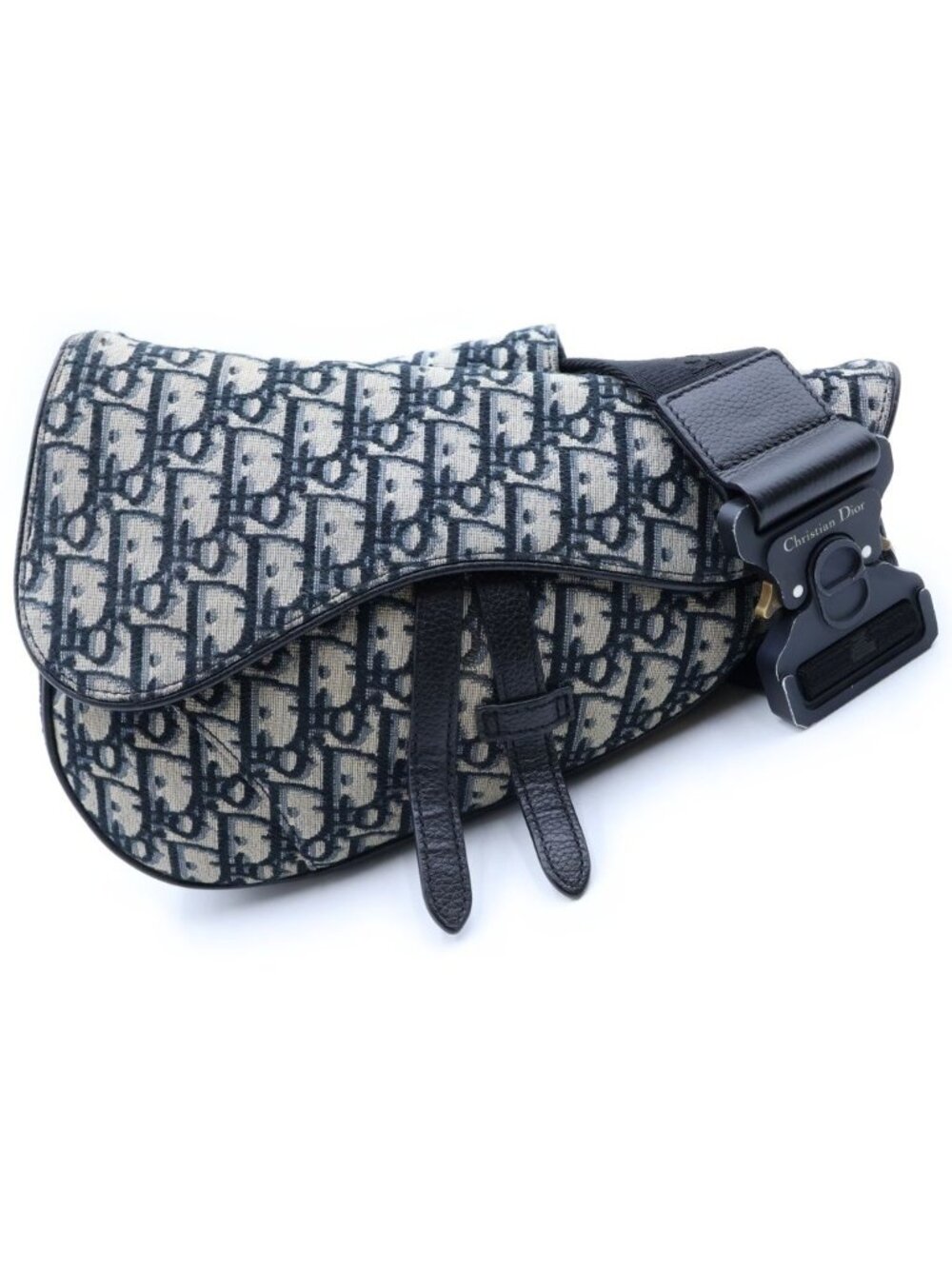 Dior Saddle Waist Bag Gray Navy Black Jacquard Leather